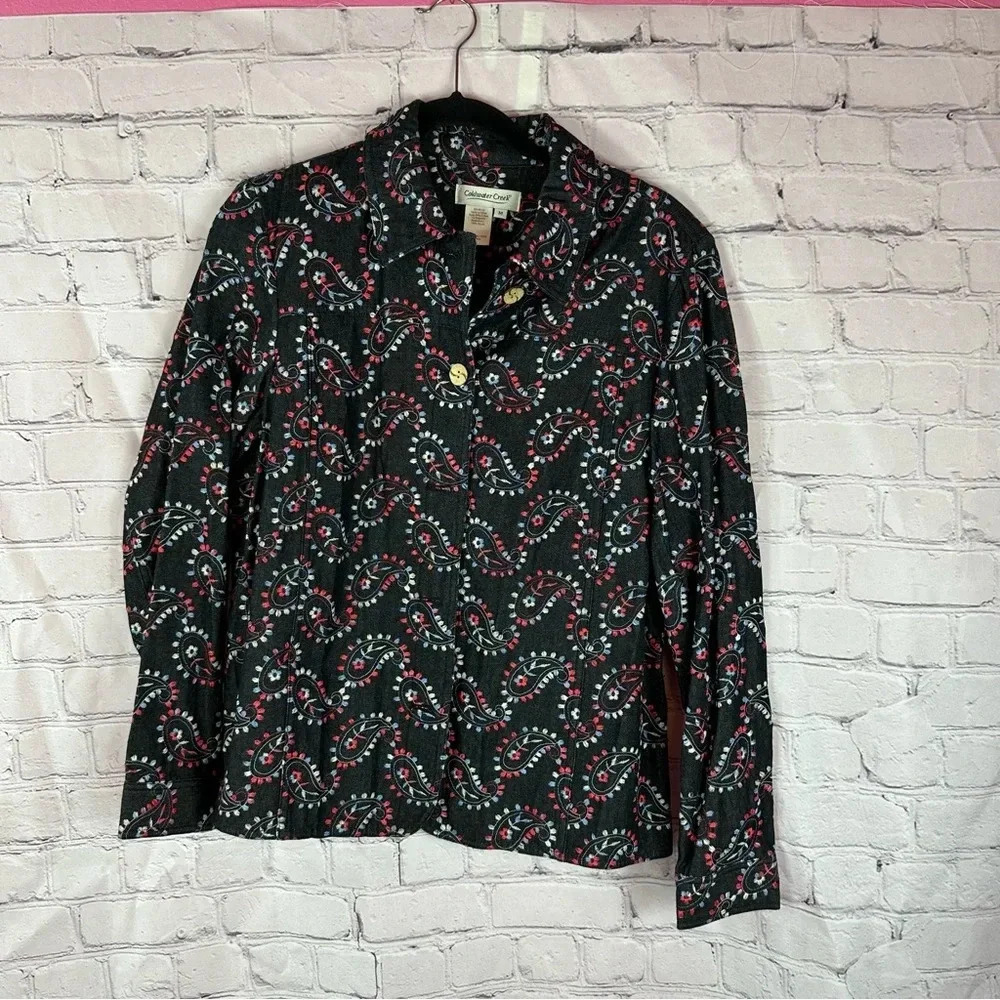 coldwater creek vintage embroidered paisley denim jacket medium